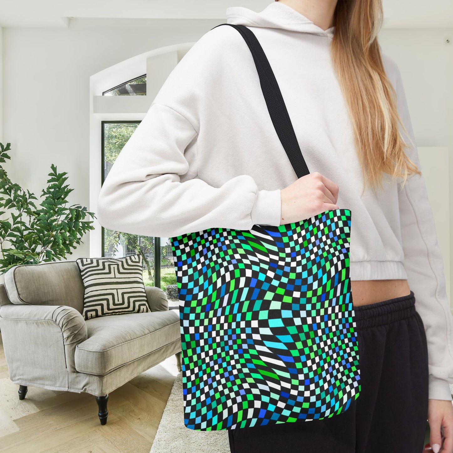 Warped Green Checkered Canvas Tote Bag