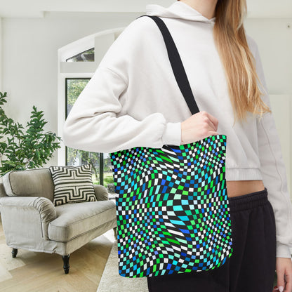 Warped Green Checkered Canvas Tote Bag