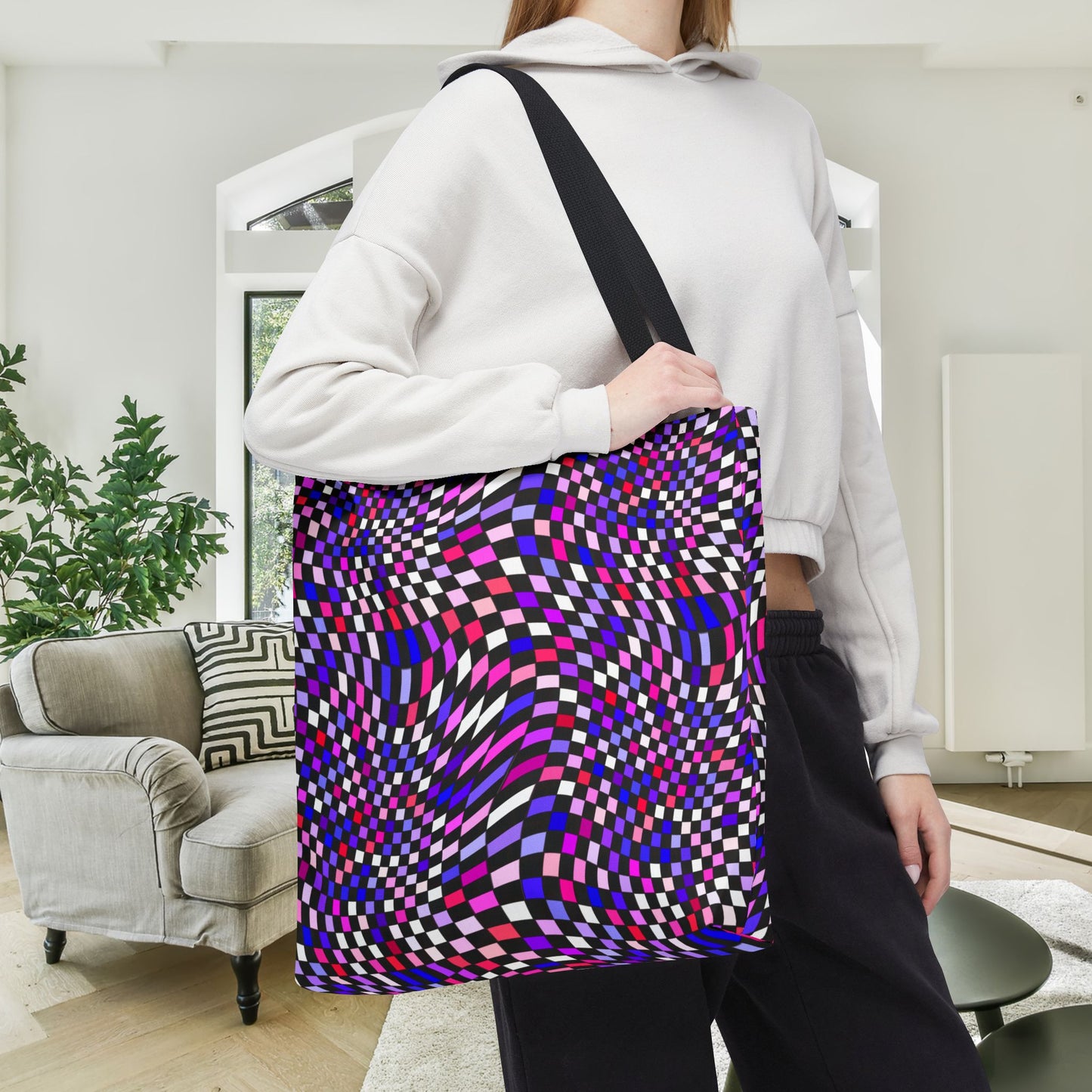 Warped Purple Checkered Canvas Tote Bag
