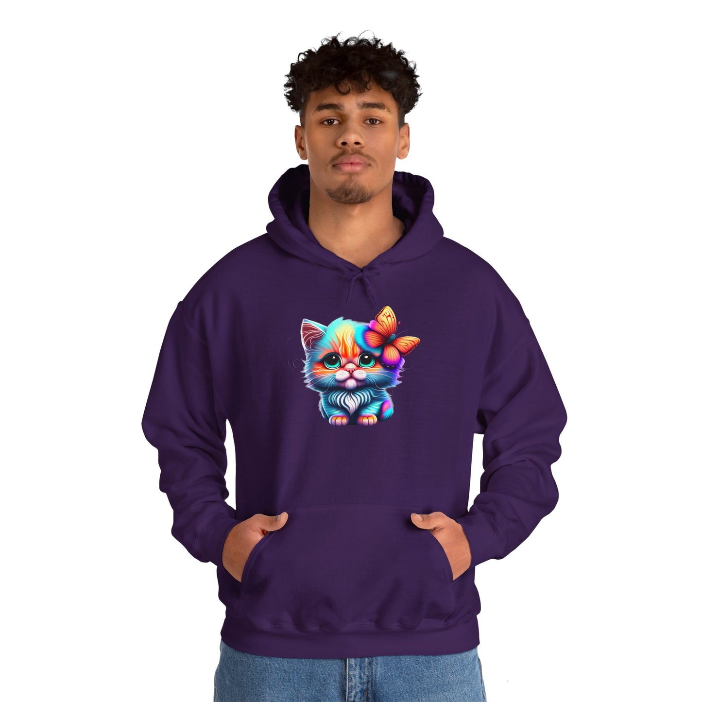 Cute Colorful Kitten w/Butterfly Heavy Blend™ Hooded Sweatshirt