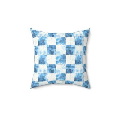 Cozy Blue Checkered Throw Pillow