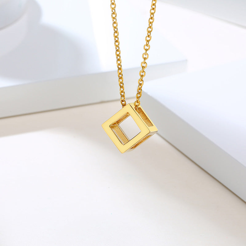 Hollowed Titanium Cube Necklace Gold/Silver/Black/Grey