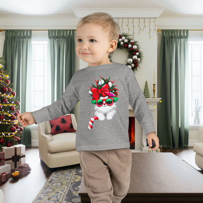 White Candy Cane Kitten Toddler Long Sleeve Tee