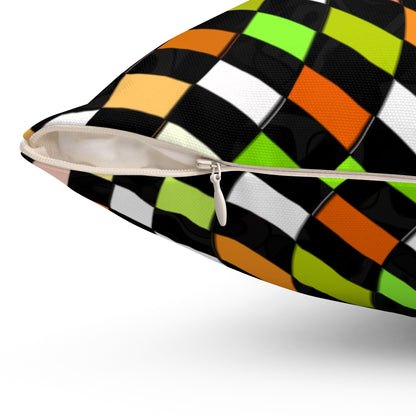 Warped Yellow/Green Checkered Throw Pillow