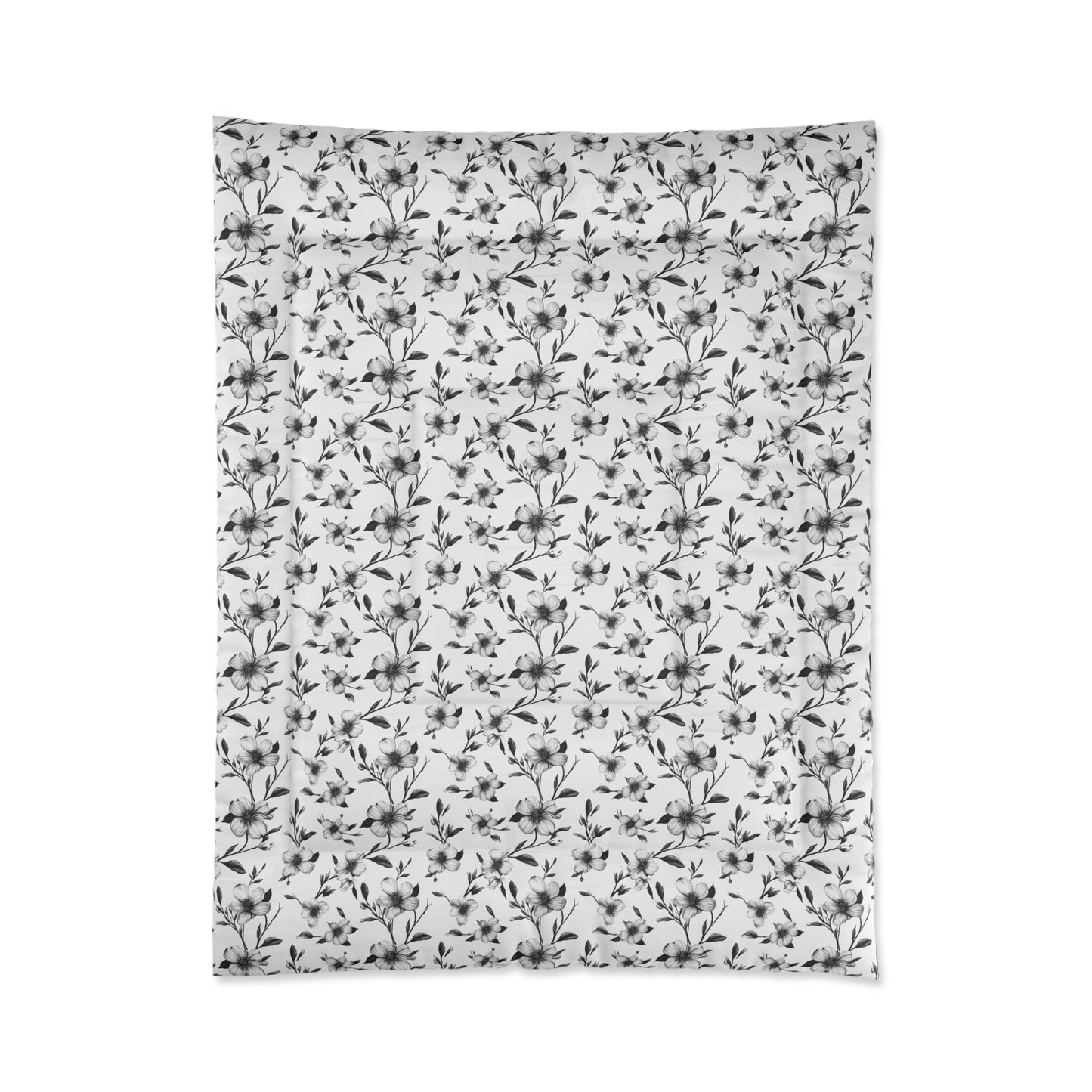 Black & White Five Petal Floral Basic Bedding Set