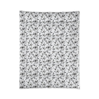 Black & White Five Petal Floral Basic Bedding Set