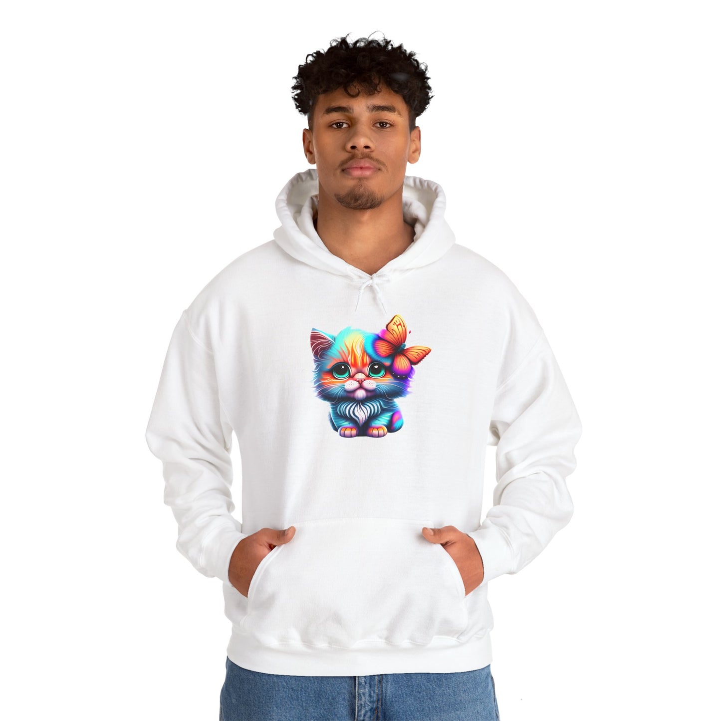 Cute Colorful Kitten w/Butterfly Heavy Blend™ Hooded Sweatshirt