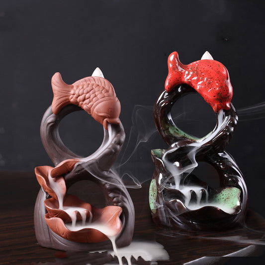 Lotus Leaf & Fish Incense Backflow Burner