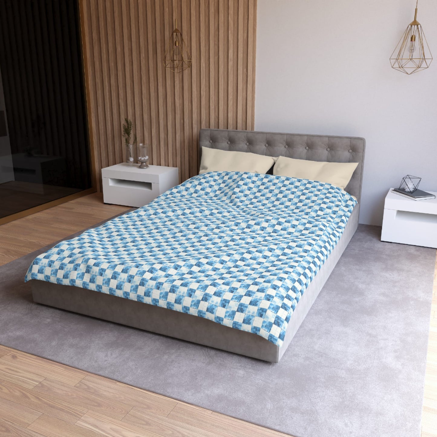 Cozy Blue Checkered Microfiber Duvet Cover