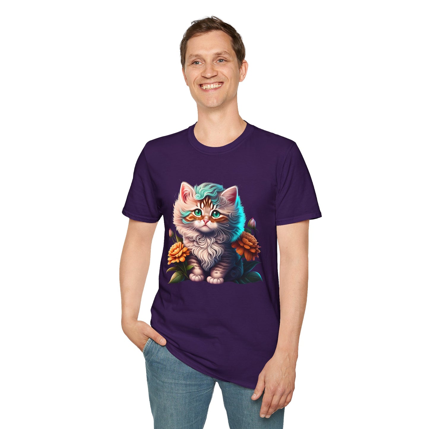 Cute Colorful Kitten in Flowers 3 T-shirt