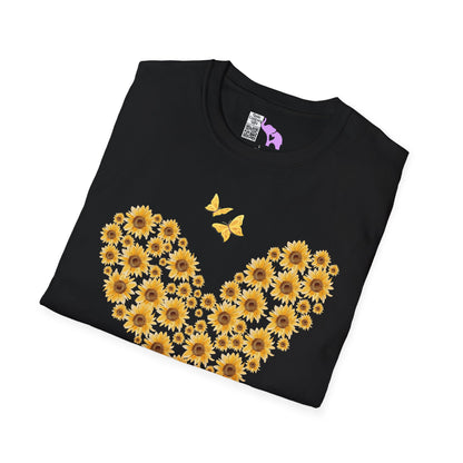 Sunflower Heart & Butterflies Adult T-shirt