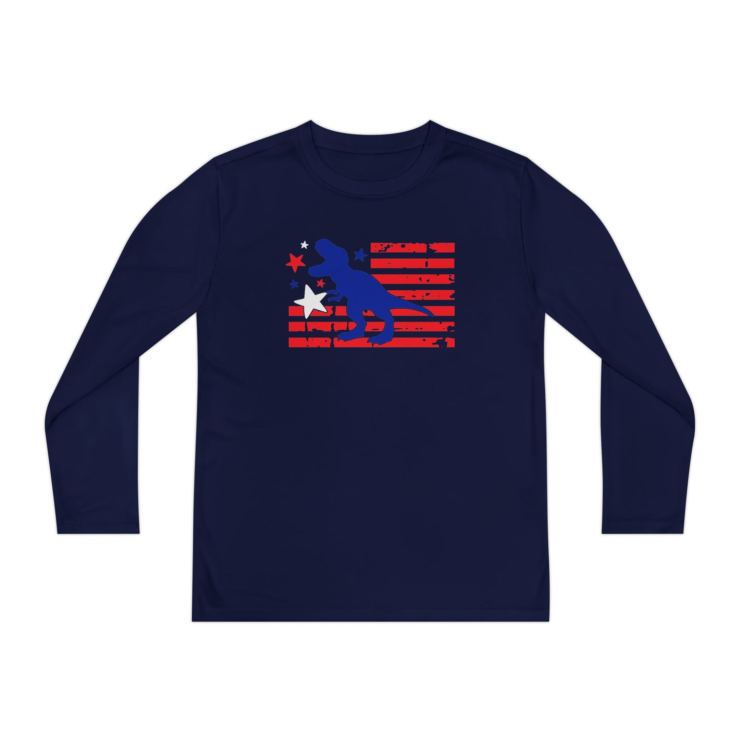 Distressed Patriotic T-Rex Youth Long Sleeve Tee