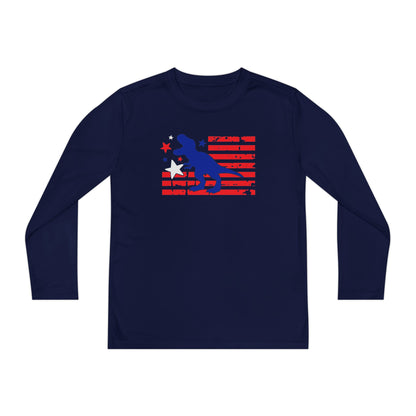 Distressed Patriotic T-Rex Youth Long Sleeve Tee