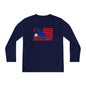Distressed Patriotic T-Rex Youth Long Sleeve Tee