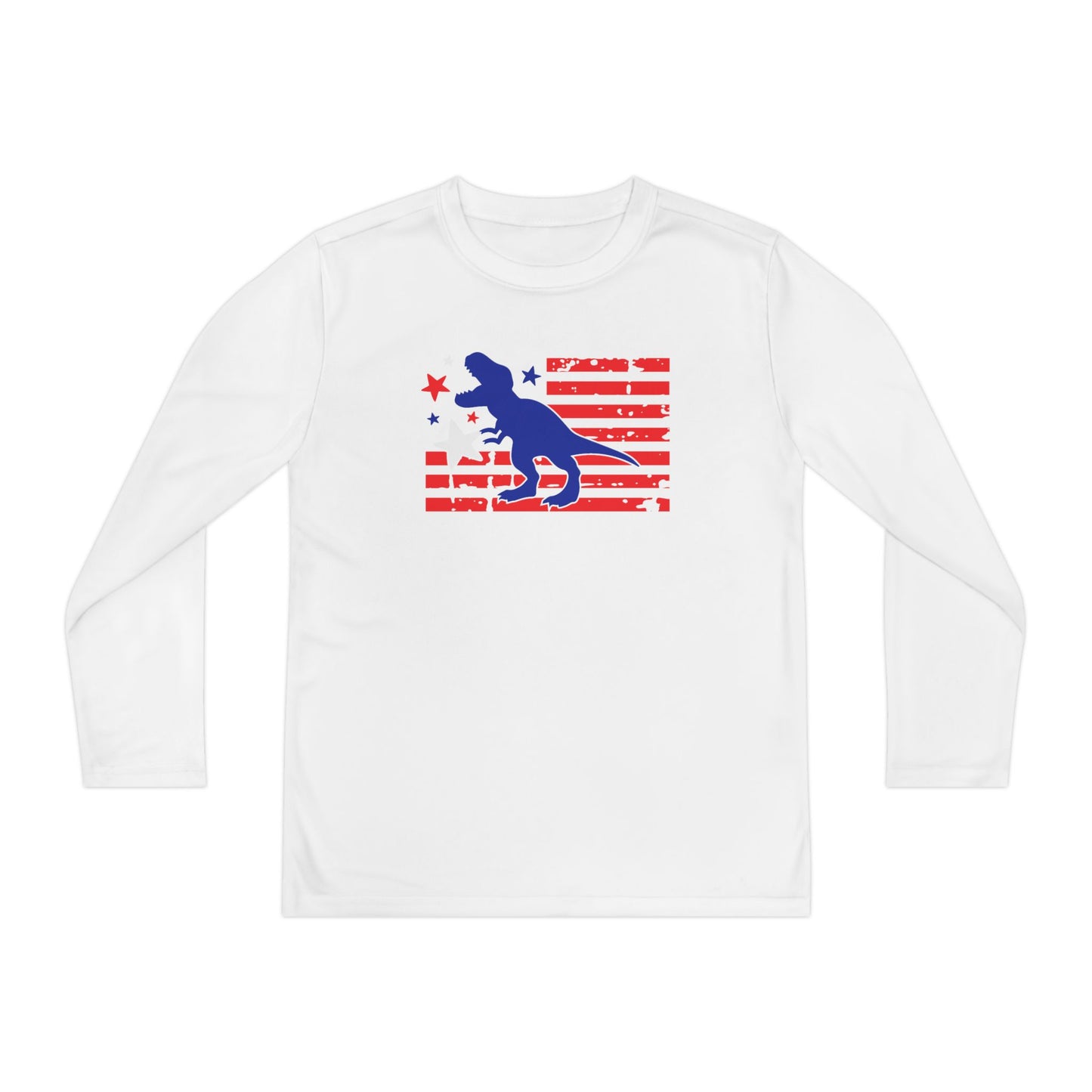 Distressed Patriotic T-Rex Youth Long Sleeve Tee
