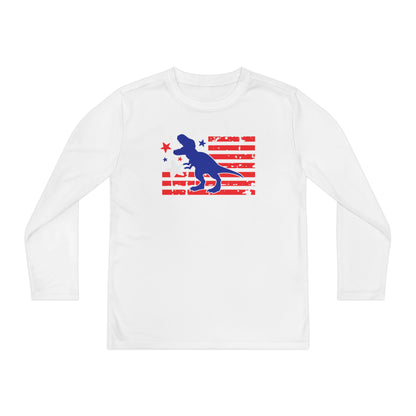 Distressed Patriotic T-Rex Youth Long Sleeve Tee