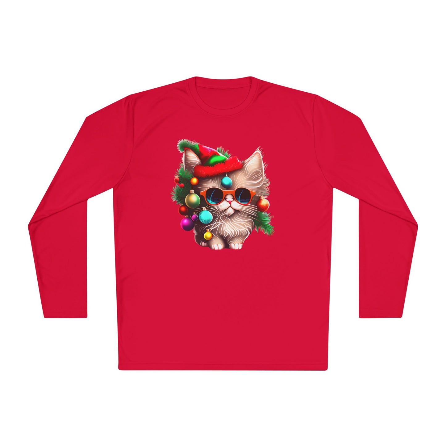 Colorful Christmas Tree Kitty Adult Long Sleeve Tee