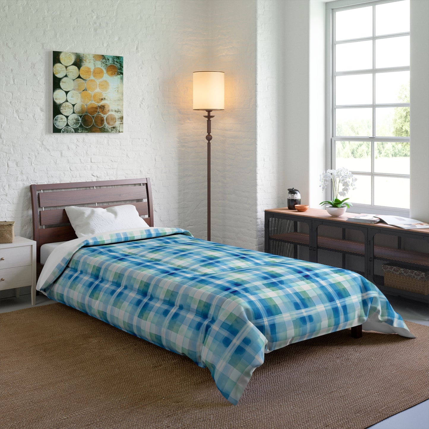 Ocean Sunset Plaid Comforter