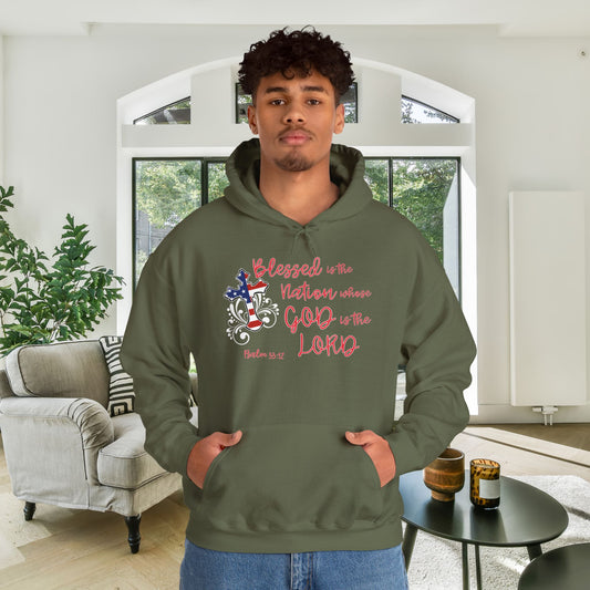 Blessed Is The Nation Whose God Is The Lord Heavy Blend™ Hooded Sweatshirt