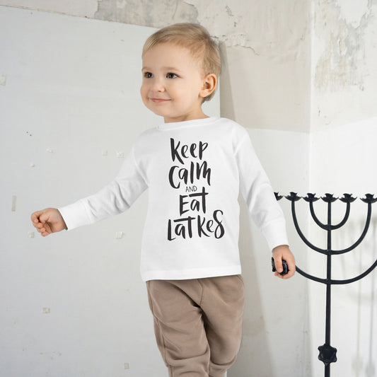 Keep Calm & Eat Latkes Toddler Long Sleeve Tee