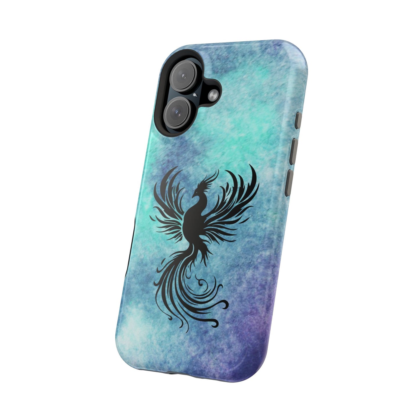 Phoenix Silhouette Over Teal Nebula MagSafe® Compatible Tough Case for iPhone