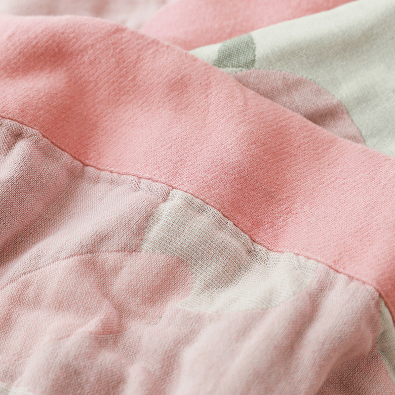 Cotton Muslin Quilt Blanket – Lightweight Floral Gauze Coverlet – Breathable Summer Bedspread