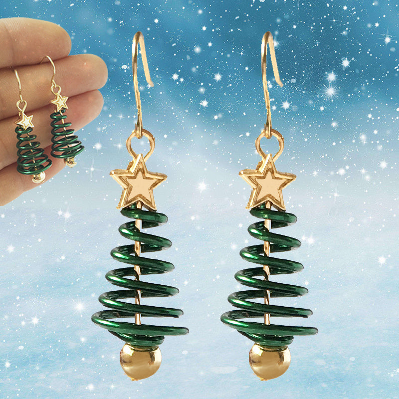 Spiral Christmas Tree Star Earrings