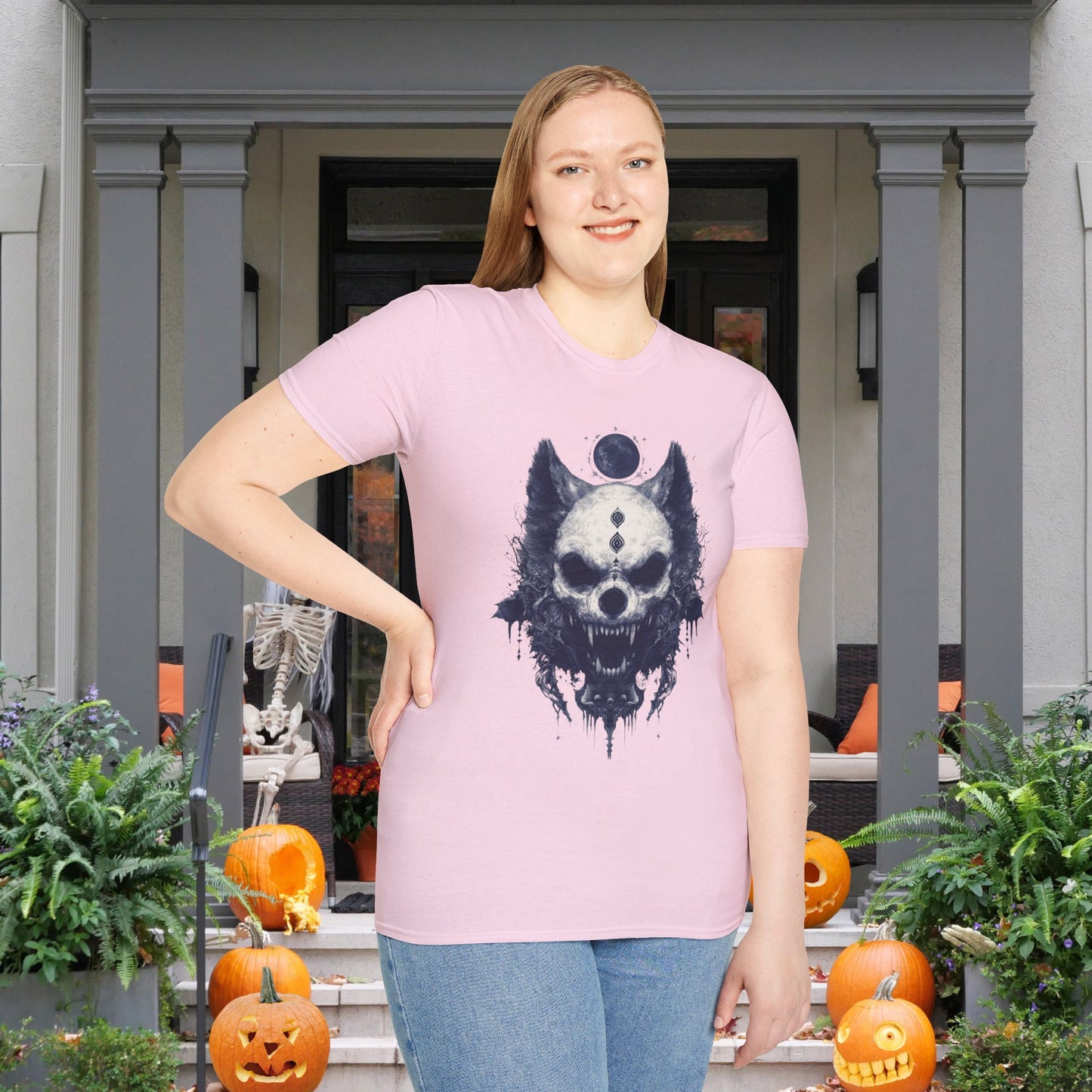 Creepy Skull Wolf Adult T-shirt