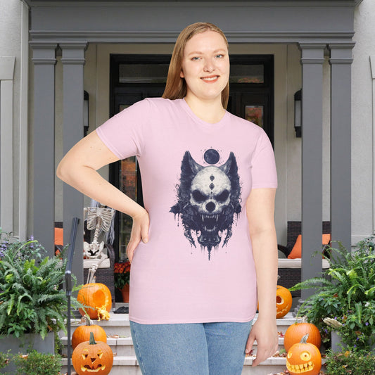 Creepy Skull Wolf Adult T-shirt