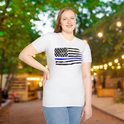 Thin Blue Line American Flag Adult T-shirt