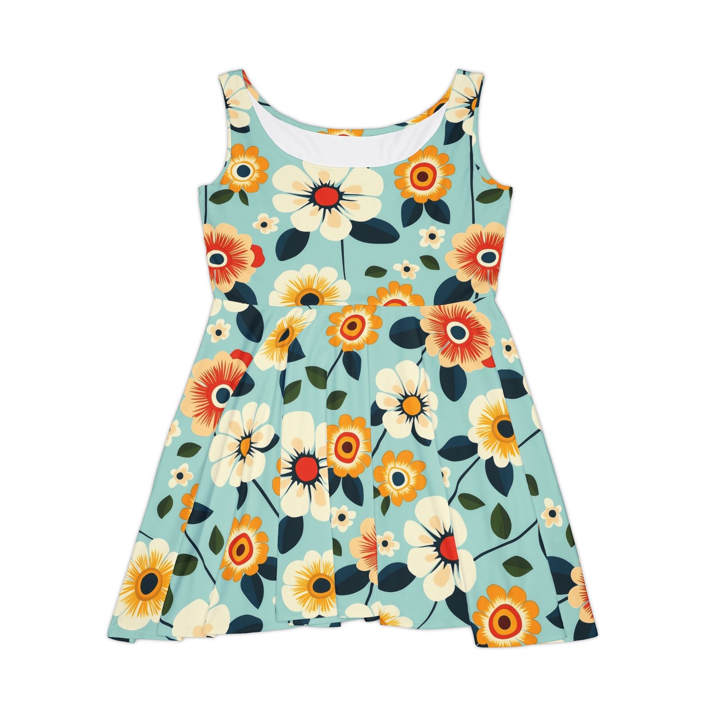 Vivid Flower on Teal Women's Skater Dress - Fun Spring Floral Dress for Every Occasion