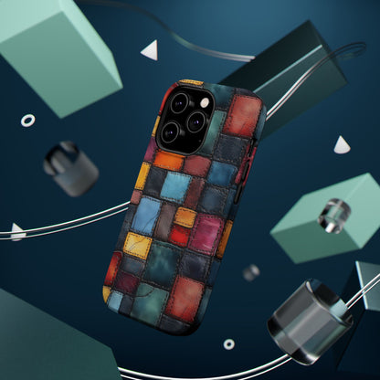 Coloerful Leather Patchwork MagSafe® Compatible Tough Case for iPhone