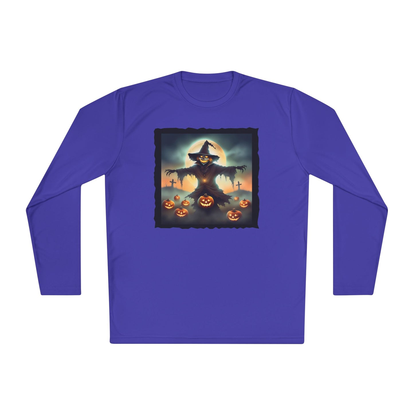 Halloween Scarecrow w/Pumpkins 2 Adult Long Sleeve Tee