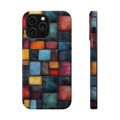 Coloerful Leather Patchwork MagSafe® Compatible Tough Case for iPhone