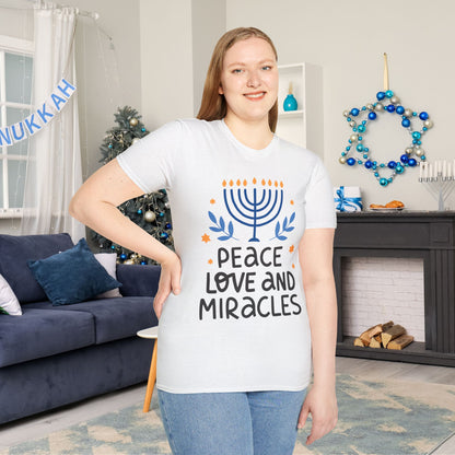 Hanukkah Peace Love & Miracles 1 Adult T-shirt