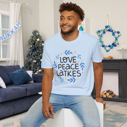 Hanukkah Love Peace Latkes Adult T-shirt