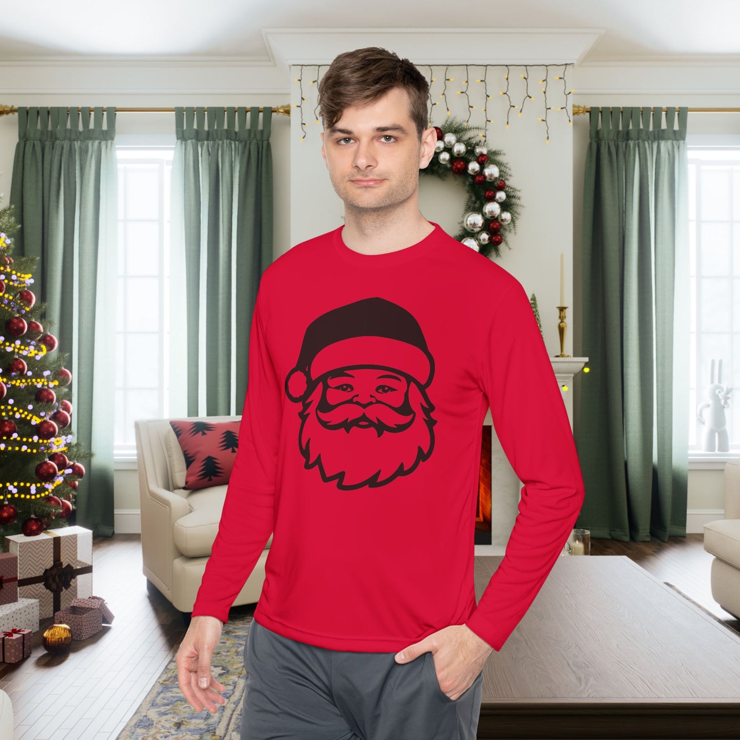 Santa Face Adult Long Sleeve Tee