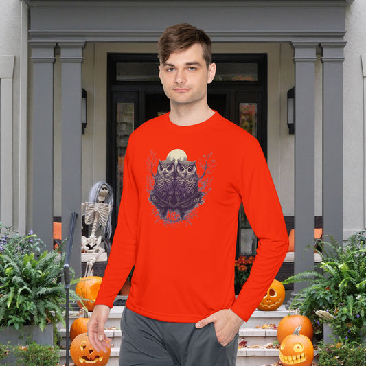 Owls with Full Moon Adult Long Sleeve Tee