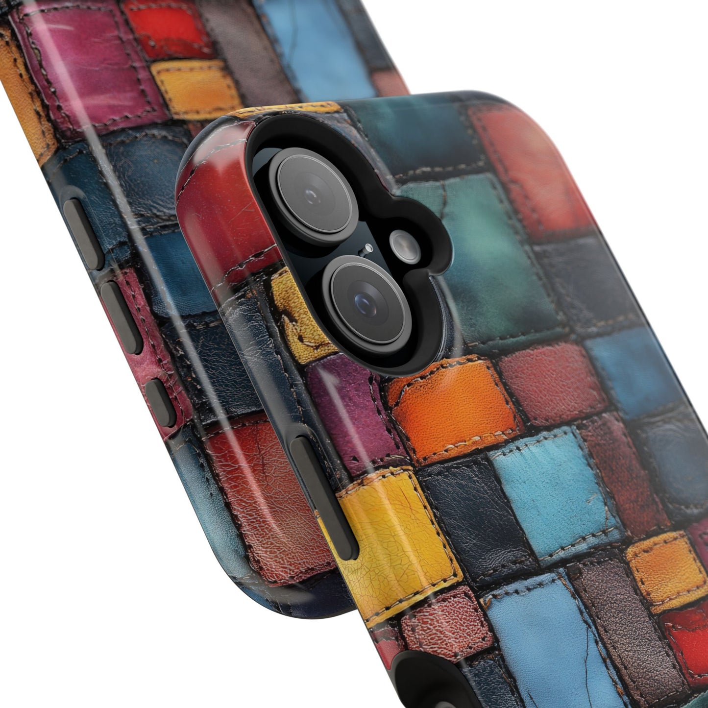 Coloerful Leather Patchwork MagSafe® Compatible Tough Case for iPhone