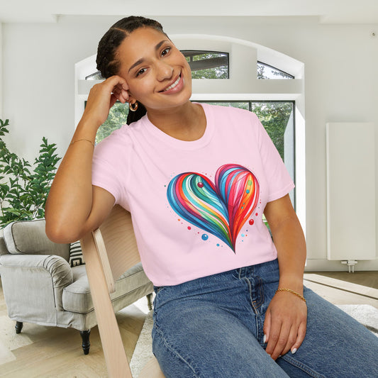 Blushing Rainbow Heart Adult T-shirt