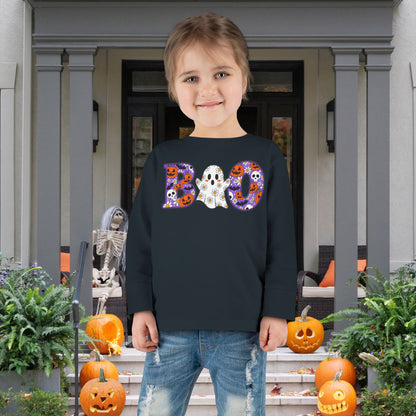 Cute Floral Boo w/Ghost Toddler Long Sleeve Tee