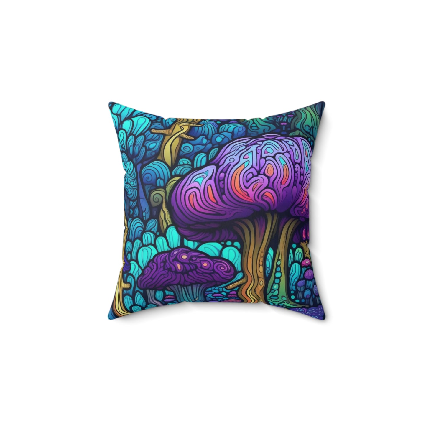 Trippy Purple Mushrooms Throw Pillow