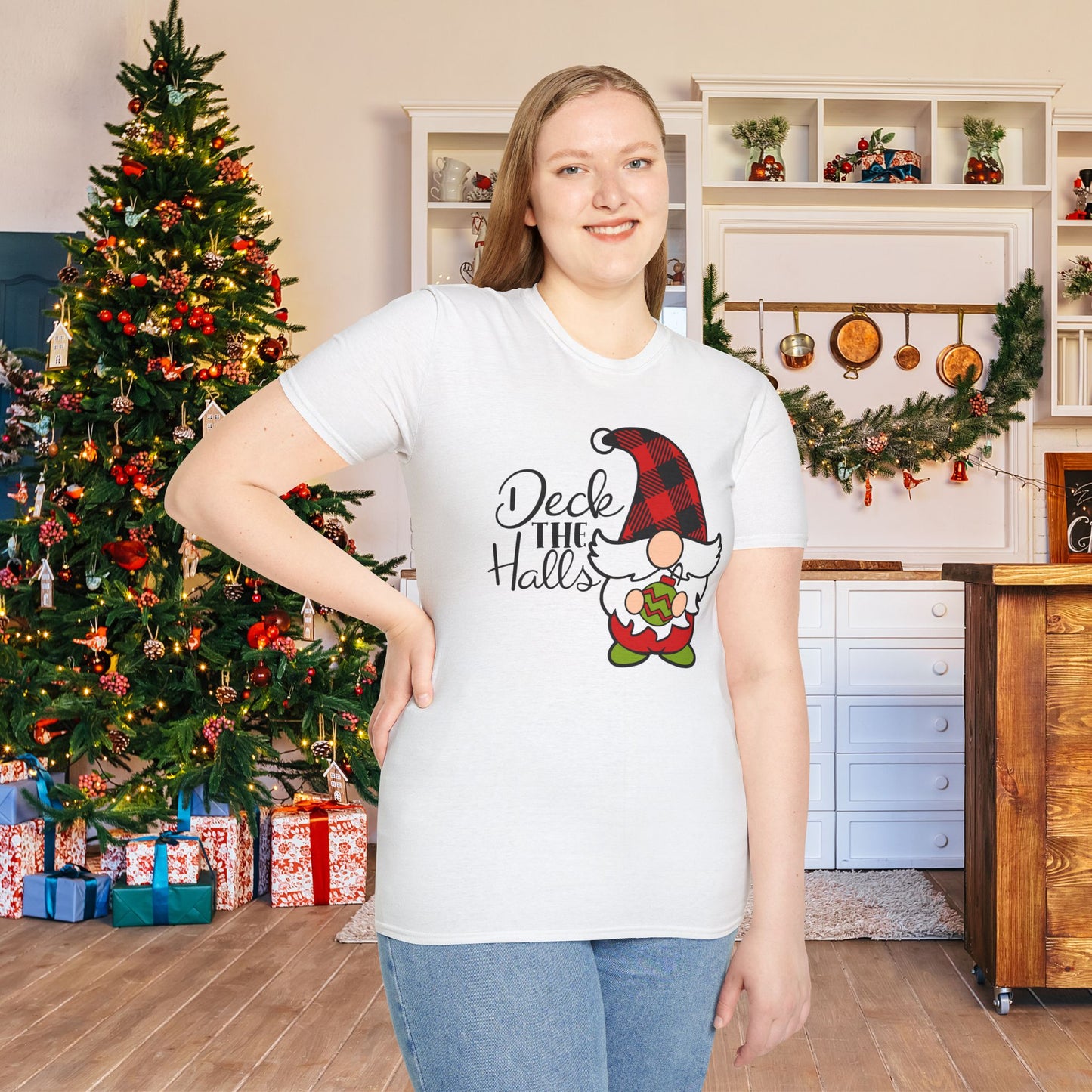 Deck the Halls Plaid Gnome Adult T-shirt