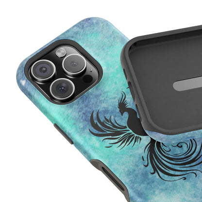 Phoenix Silhouette Over Teal Nebula MagSafe® Compatible Tough Case for iPhone