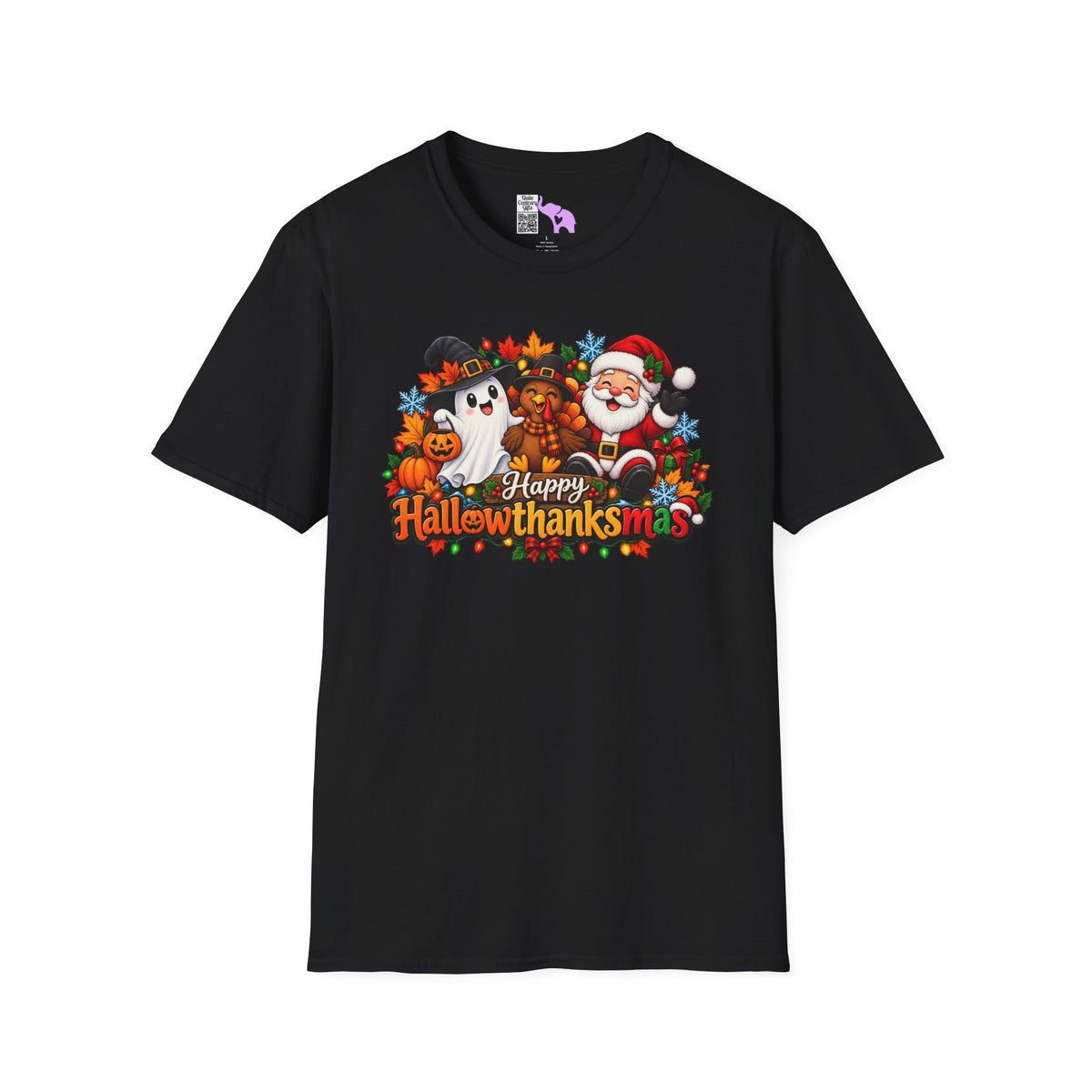 Hallowthanksmas Shirt (Ghost/Turkey/Santa) Adult T-shirt