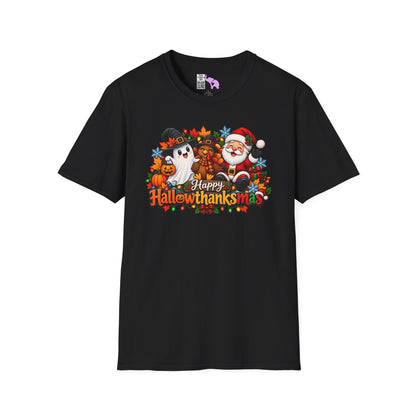 Hallowthanksmas Shirt (Ghost/Turkey/Santa) Adult T-shirt