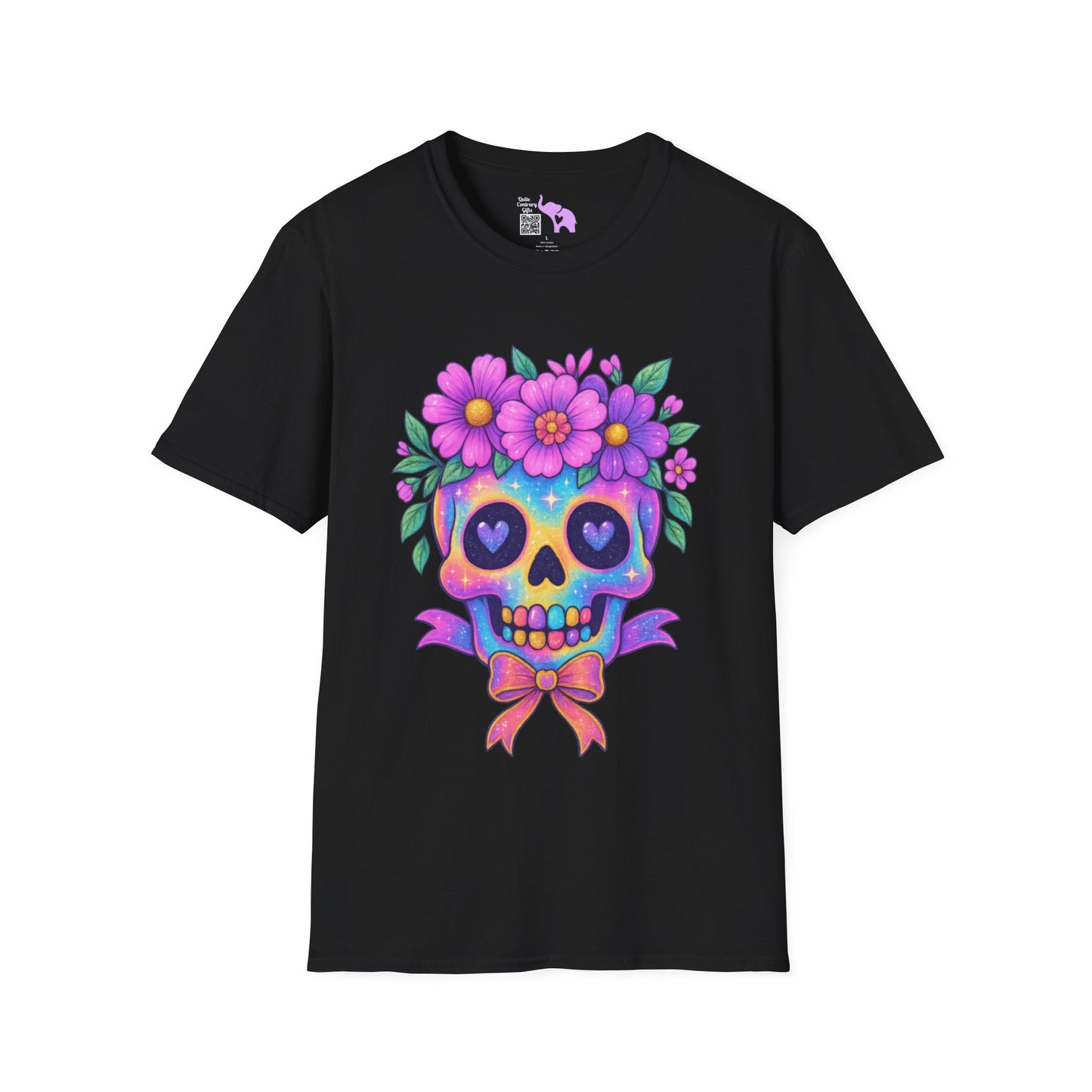 Neon Sugar Skull w/Floral Crown Adult T-shirt
