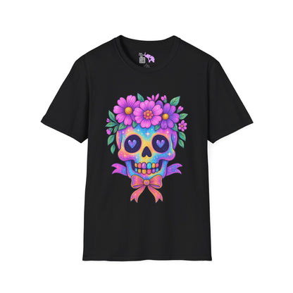 Neon Sugar Skull w/Floral Crown Adult T-shirt