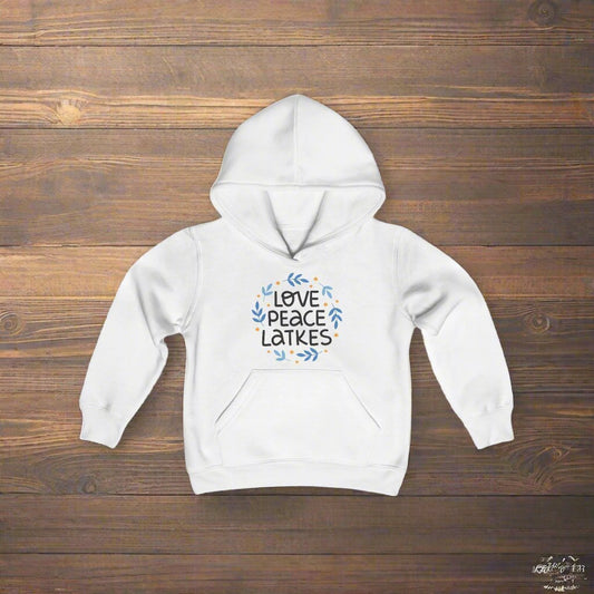 Hanukkah Love Peace Latkes Youth Hoodie