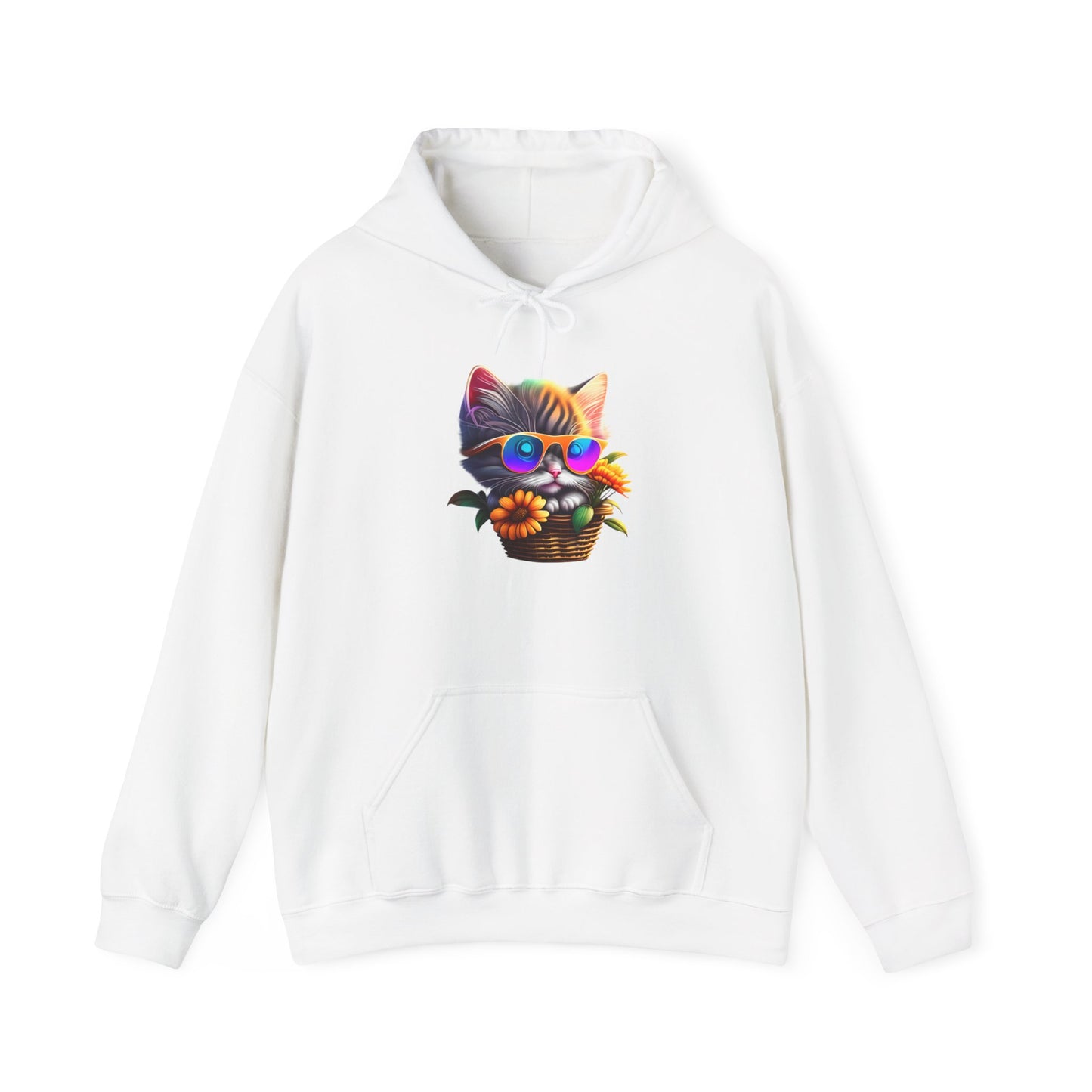 Cool Colorful Kitten in Flowers Heavy Blend™ Hooded Sweatshirt